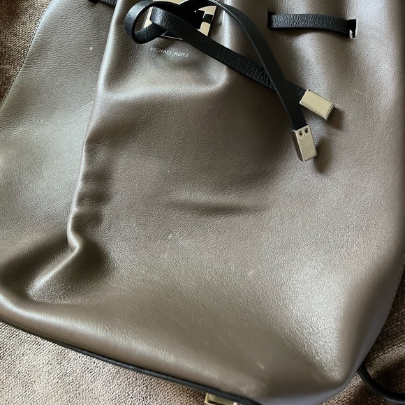 Michael Kors Gray/ Brown Leather Bucket Bag with Drawstring & Shoulder S… - Picture 2 of 11